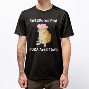 Playera Sobrevivo Por Pura Amsiedad Cheems Negra - Femenino, Grande